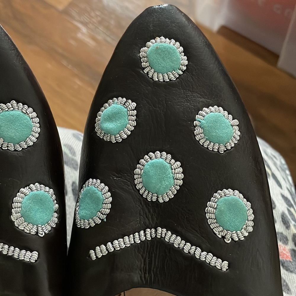 Dark brown and turquoise Moroccan mules‎ - Picture 6 of 7
